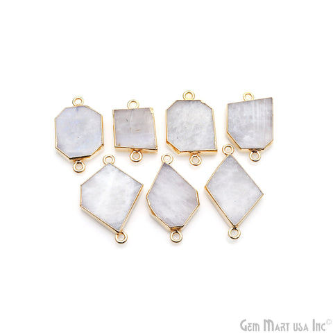 Rainbow Moonstone Free Form 18x31mm Gold Electroplated Gemstone Double Bail Connector