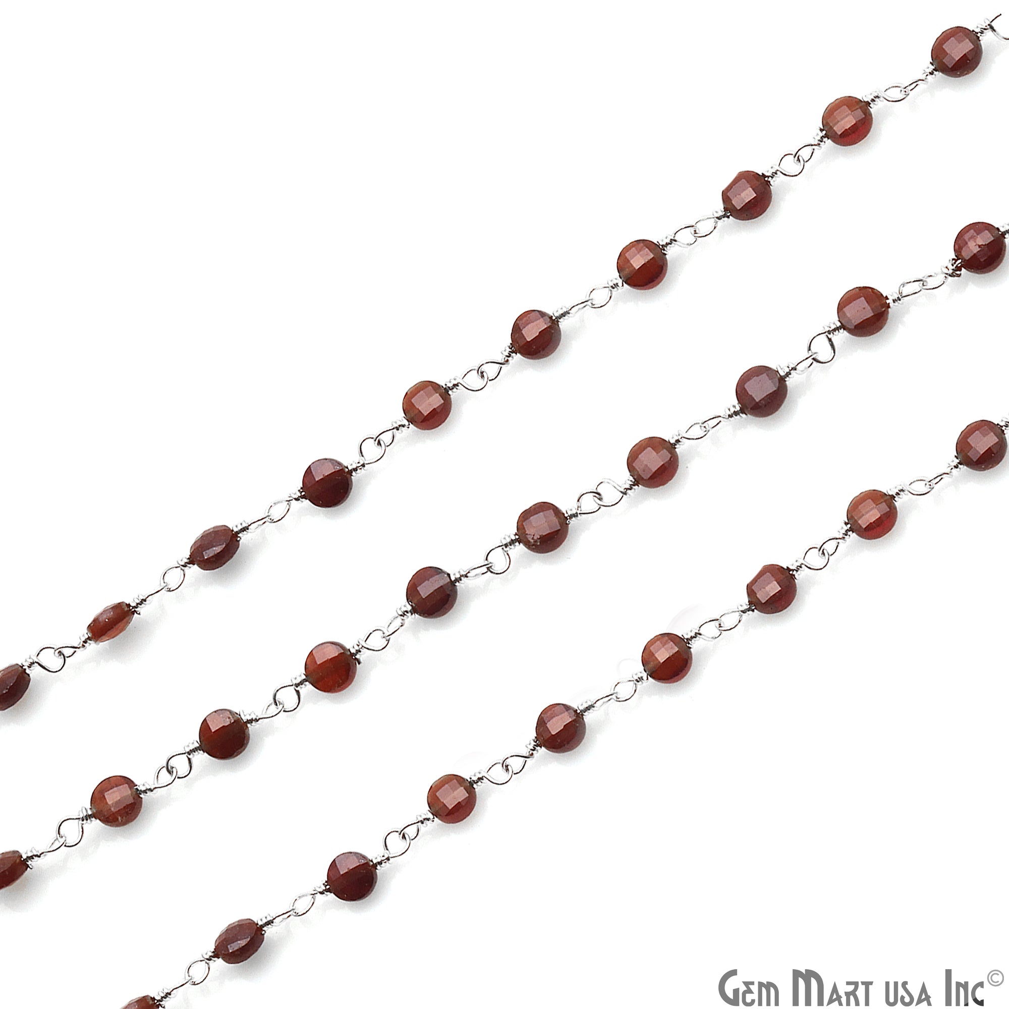 Pink Garnet Faceted 3-4mm Silver Wire Wrapped Rosary Chain - GemMartUSA