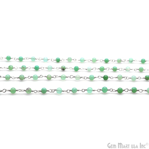 Chrysoprase Cabochon 3.5mm Silver Wire Wrapped Rosary Chain
