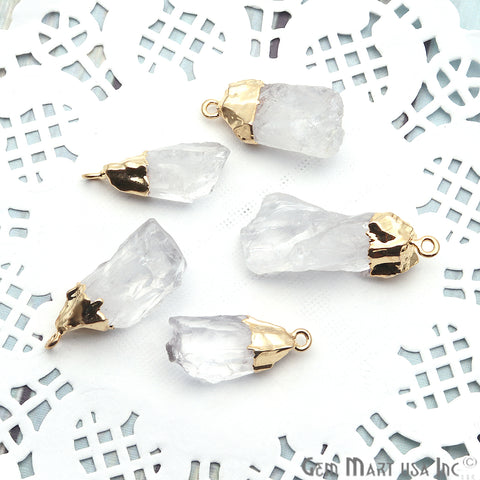 Rough Crystal Gemstone 31x12mm Gold Edged Bracelets Charm Connectors - GemMartUSA