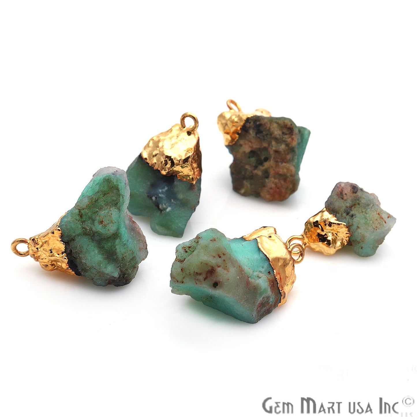 Rough Chrysoprase Free Form 20x16mm Gold Edge Connector - GemMartUSA