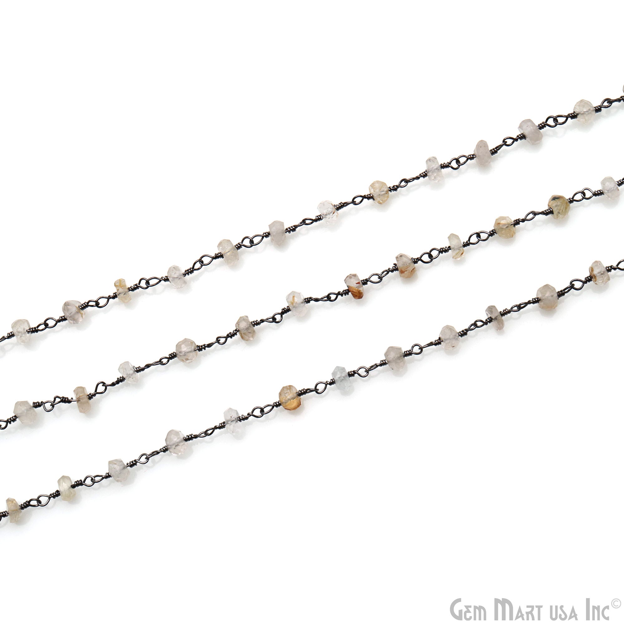 Golden Rutilated 4mm Faceted Beads Oxidized Wire Wrapped Rosary