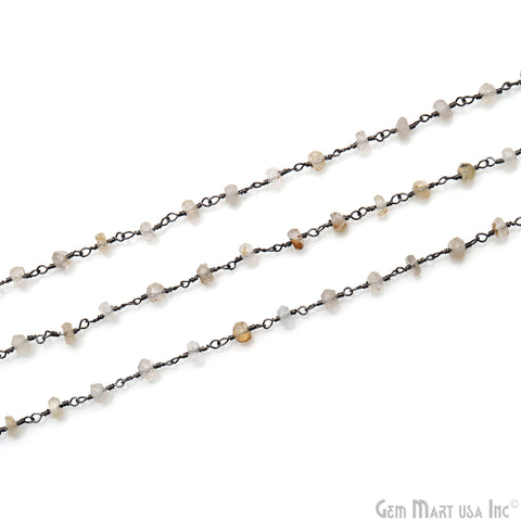 Golden Rutilated 4mm Faceted Beads Oxidized Wire Wrapped Rosary