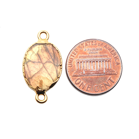 Labradorite Oval Gold Electroplated Single Bail 26x13mm Gemstone Connector - GemMartUSA