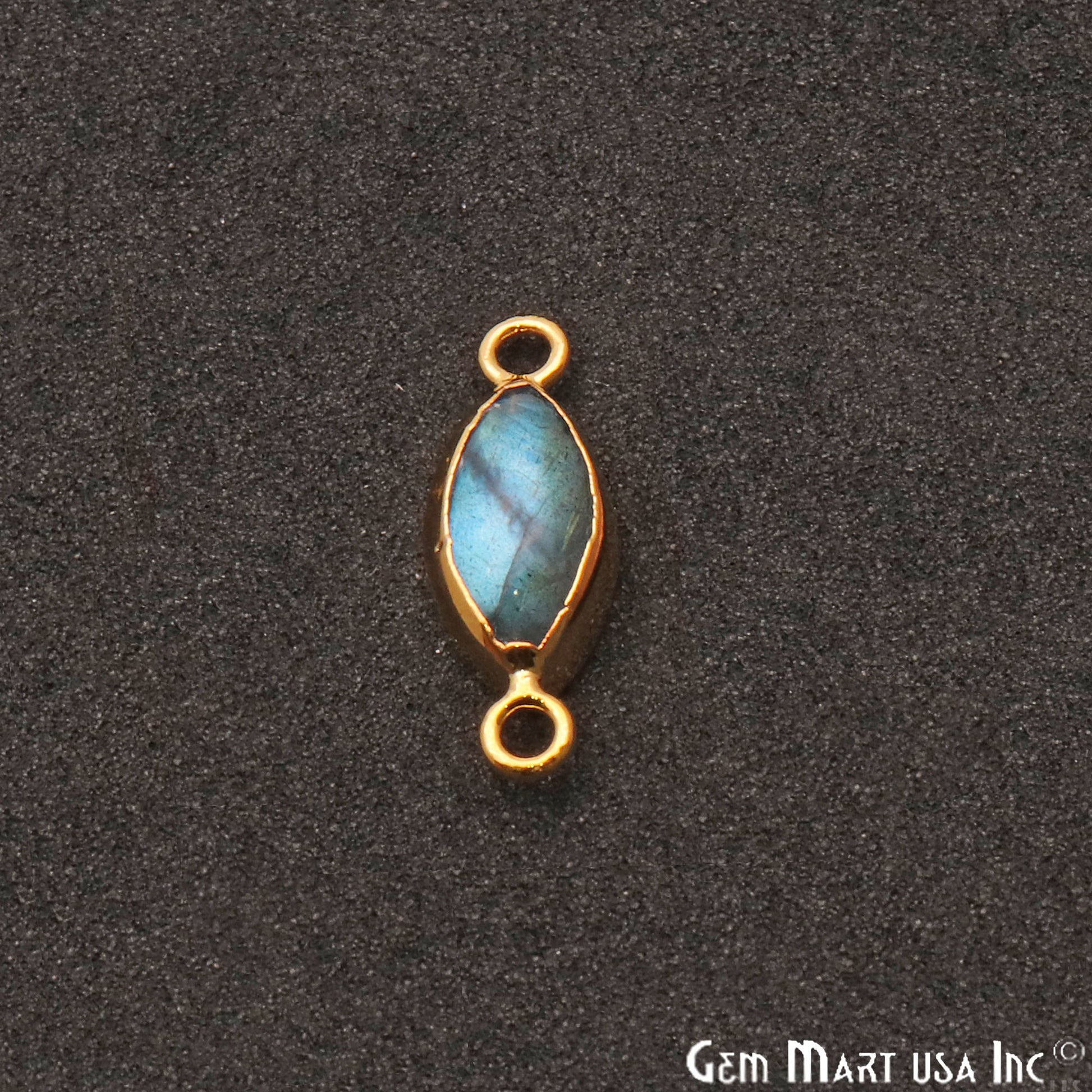 Flashy Labradorite Marquise Shape Gold Edge 20x7mm Double Bail Connector - GemMartUSA