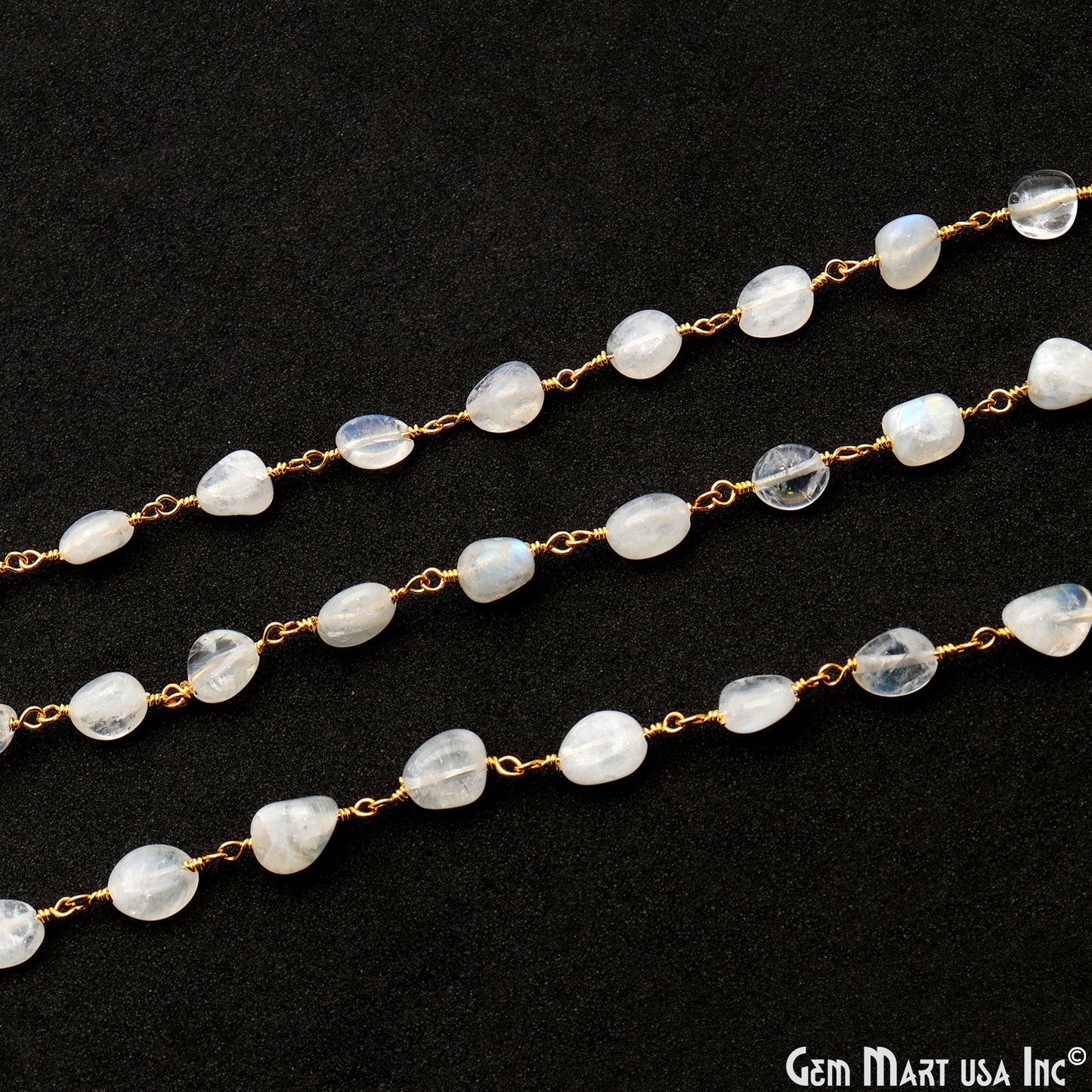 Rainbow Moonstone 8x5mm Tumble Beads Gold Plated Rosary Chain