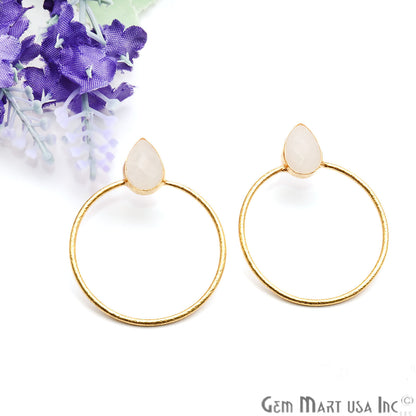 Pear Shape 8x12mm Gold Plated Gemstone Loop Stud Earrings 1 Pair (Pick your Gemstone) - GemMartUSA