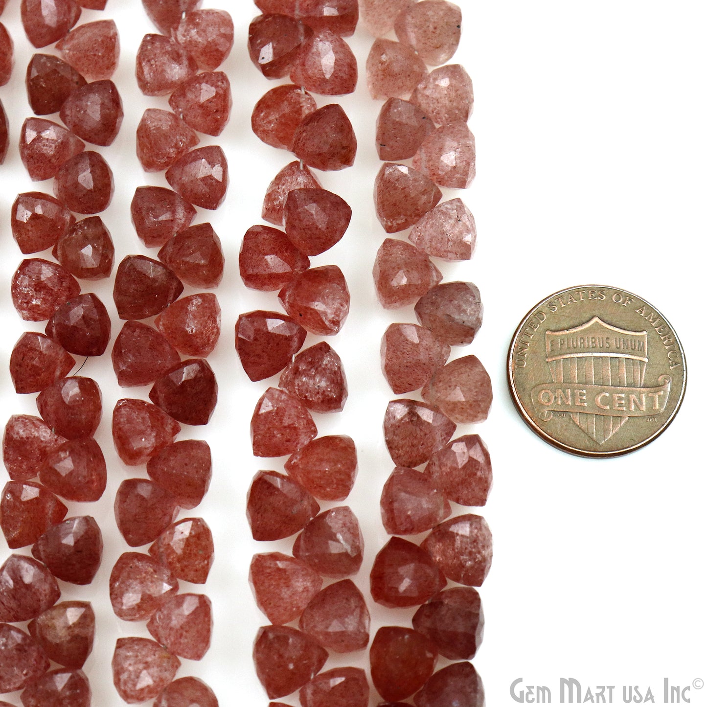 Strawberry Quartz Triangle Beads, 8 Inch Gemstone Strands, Drilled Strung Briolette Beads, Triangle Shape, 6-7mm