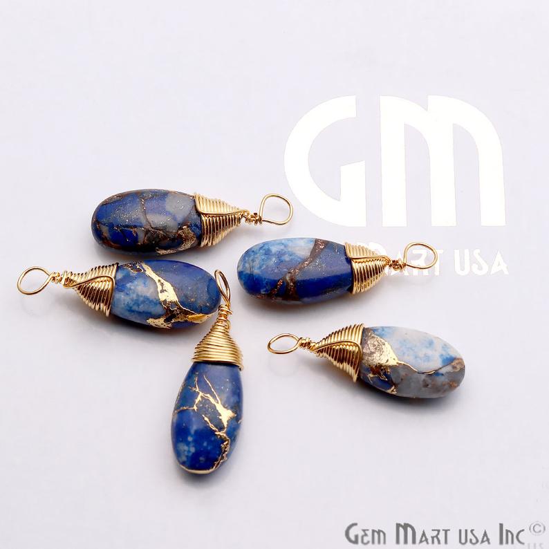 Gold Wire Wrapped 21x7mm Jewelry Making Drop Connector (Pick Your Gemstone) - GemMartUSA