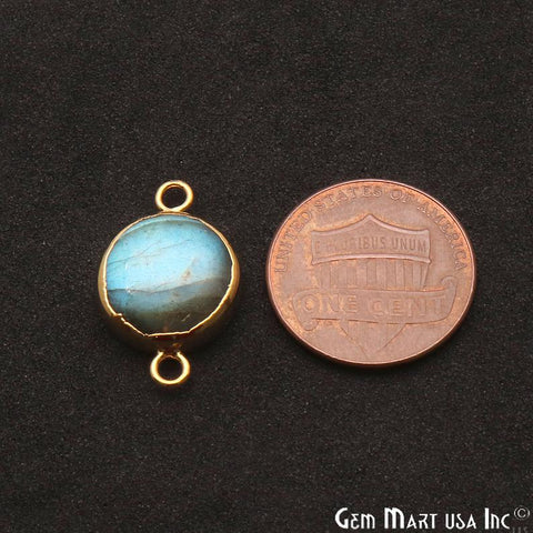 Labradorite Cabochon 20x13mm Round Gold Electroplated Double Bail Gemstone Connector