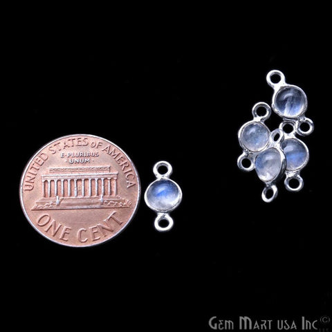 Rainbow Moonstone Cabochon 5mm Round Silver Plated Double Bail Gemstone Connector