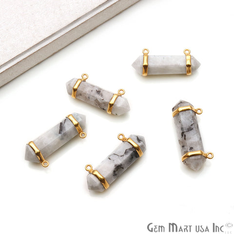 Gemstone 38x10mm Double Point Gold Plated Cat Bail Gemstone Connector (Pick Gemstone) - GemMartUSA