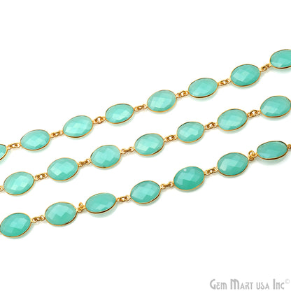 Aqua Chalcedony 12x16mm Oval Gold Plated Bezel Continuous Connector Chain