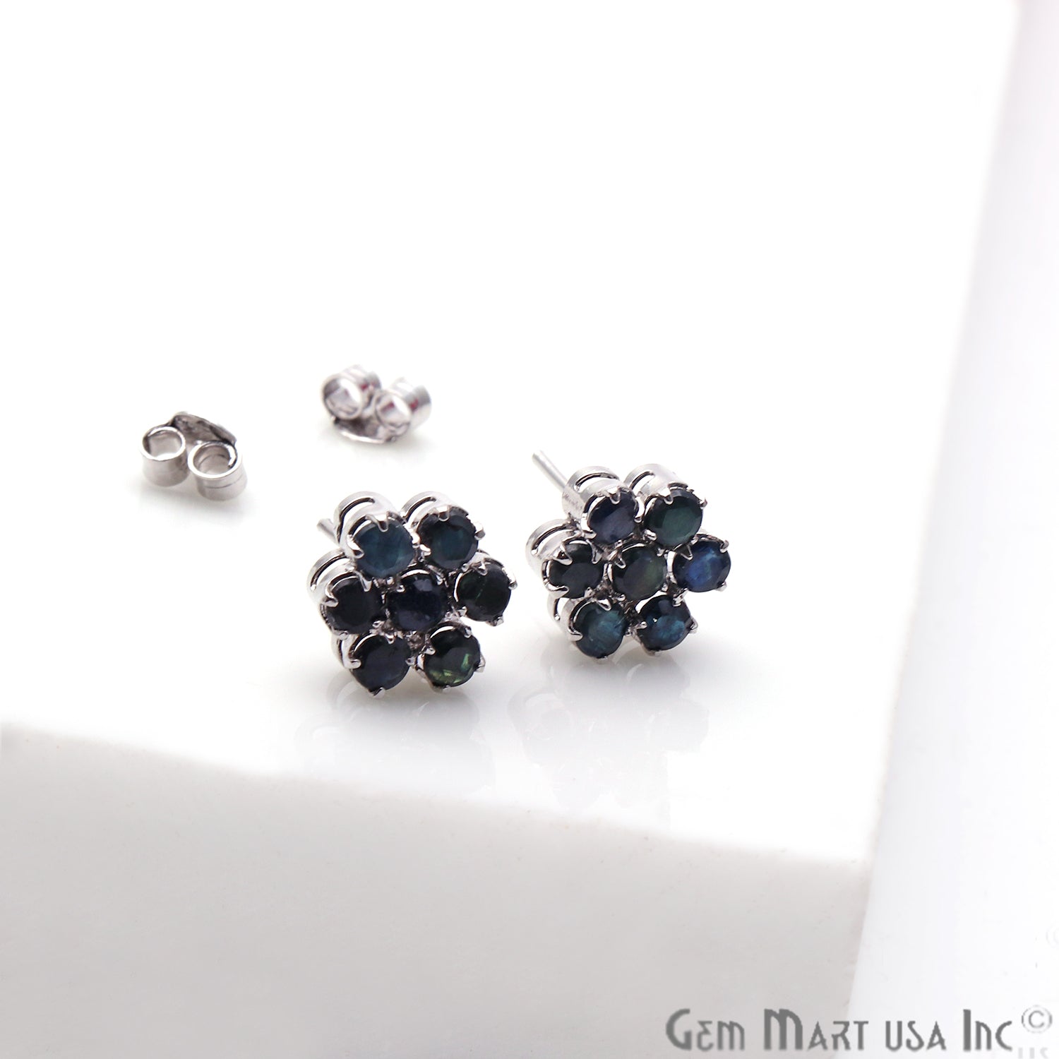 Black Sapphire 10mm Sterling Silver Round Shape Stud Earring - GemMartUSA