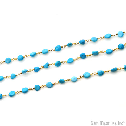 Turquoise 8x5mm Tumble Beads Gold Plated Rosary Chain