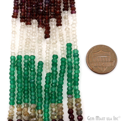 Mixed Rondelle Beads, 12.5 Inch Gemstone Strands, Drilled Strung Nugget Beads, Faceted Round, 3-4mm