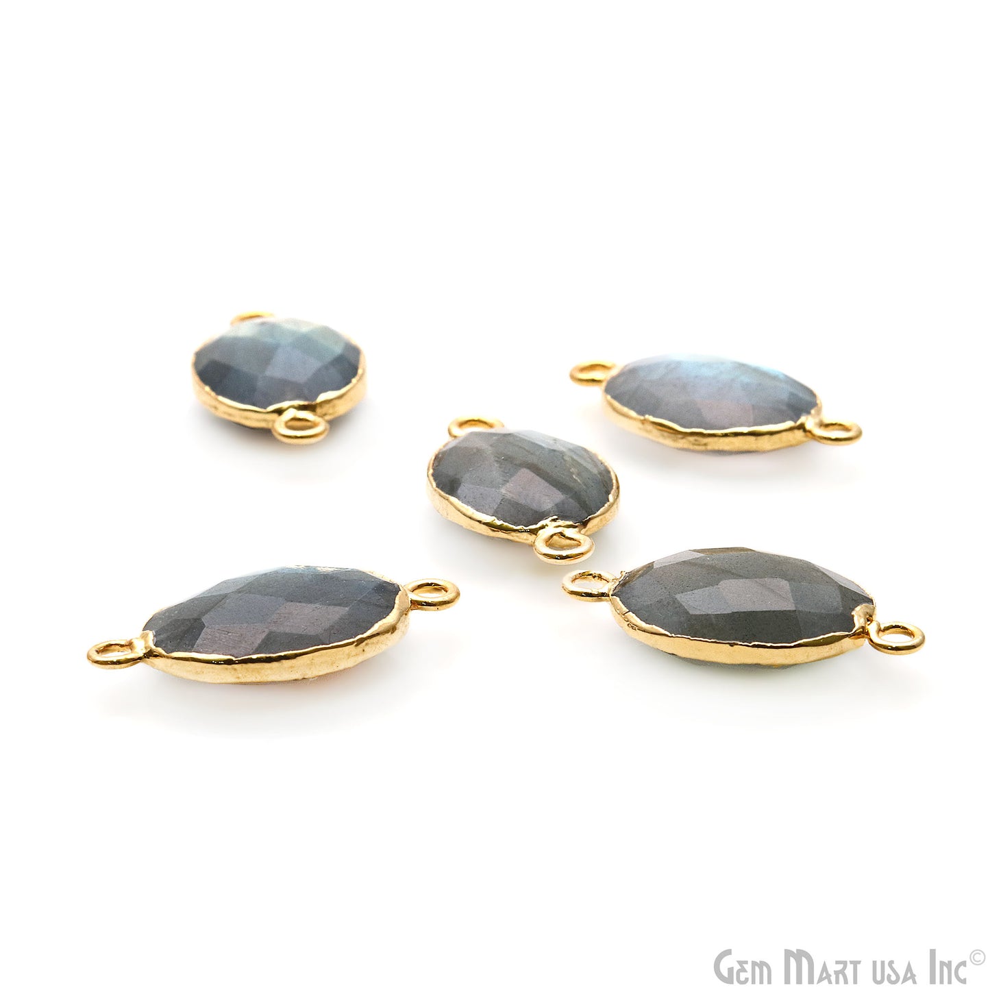 Labradorite Oval shape 12x16mm Gold Electroplated Double Bail Link Connector