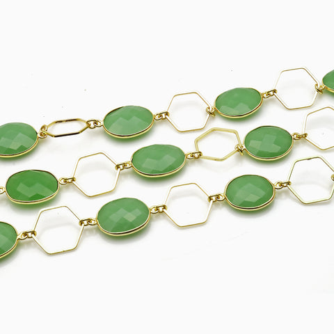 Chrysoprase Chalcedony With Hexagon Finding Gold Plated Chain - GemMartUSA