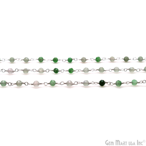 Shaded Green Rutile Faceted 3-3.5mm Silver Plated Beaded Wire Wrapped Rosary Chain