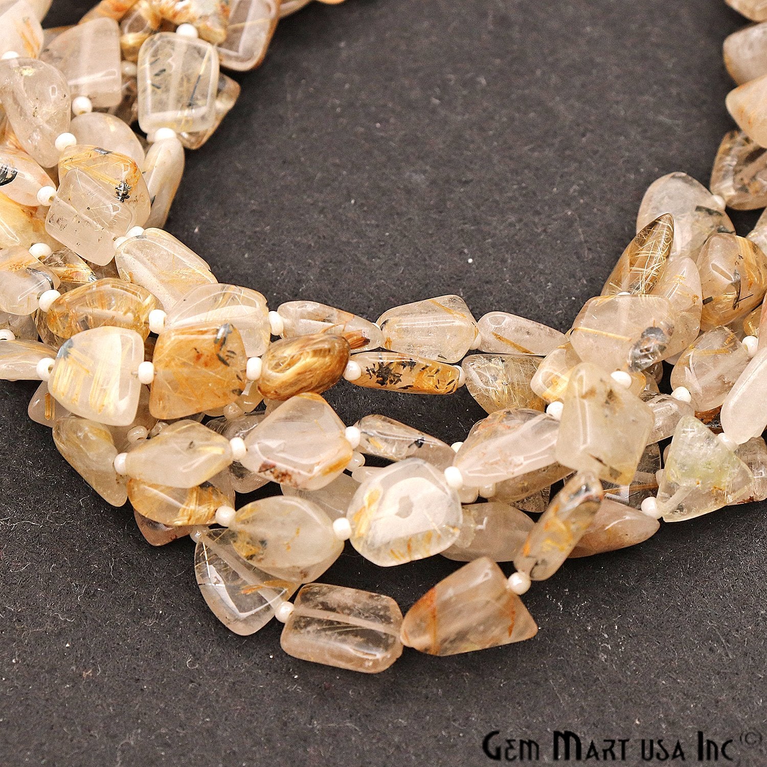 Golden Rutilated Free Form 12x9mm Tumble Beads Gemstone Strands - GemMartUSA