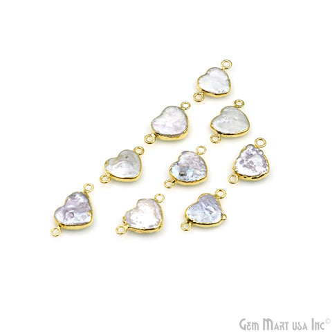 Pearl Heart 20x12mm Gold Electroplated Double Bail Gemstone Connector
