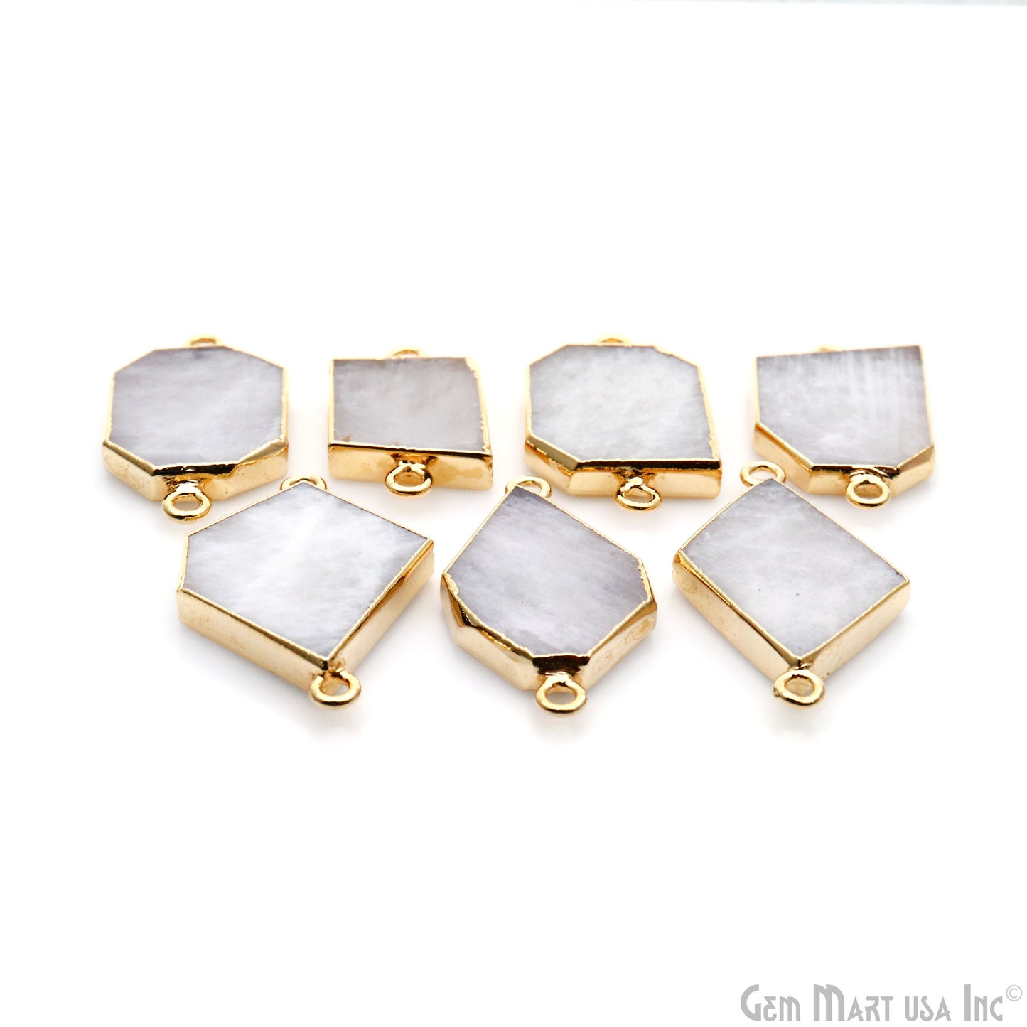 Rainbow Moonstone Free Form 18x31mm Gold Electroplated Gemstone Double Bail Connector