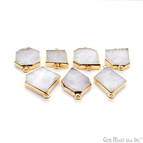 Rainbow Moonstone Free Form 18x31mm Gold Electroplated Gemstone Double Bail Connector