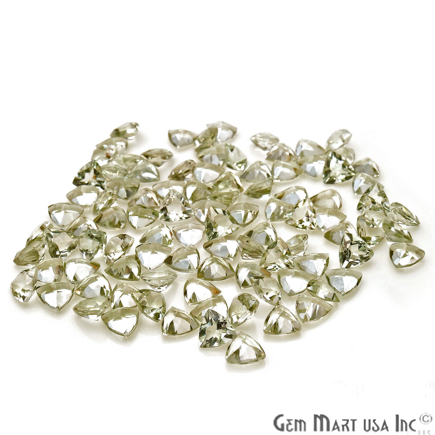 Green Amethyst Trillion Shape 7mm Faceted Loose Gemstone - GemMartUSA