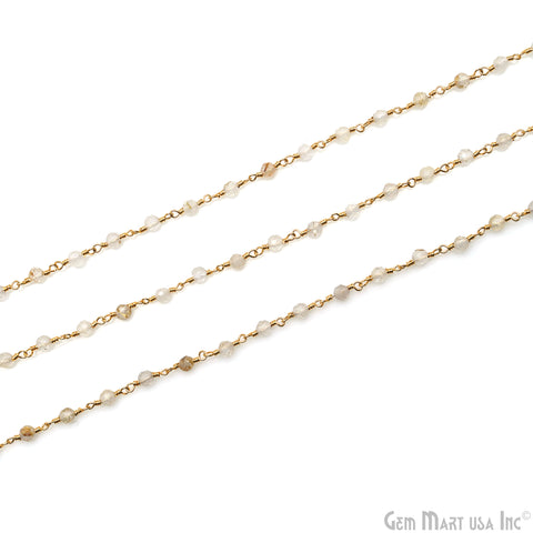 Golden Rutile 2.5-3mm Gold Plated Beaded Wire Wrapped Rosary Chain