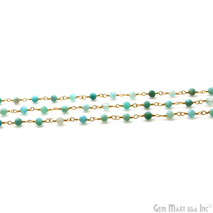 Amazonite 3-3.5mm Gold Plated Beaded Wire Wrapped Rosary Chain