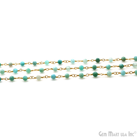 Amazonite 3-3.5mm Gold Plated Beaded Wire Wrapped Rosary Chain