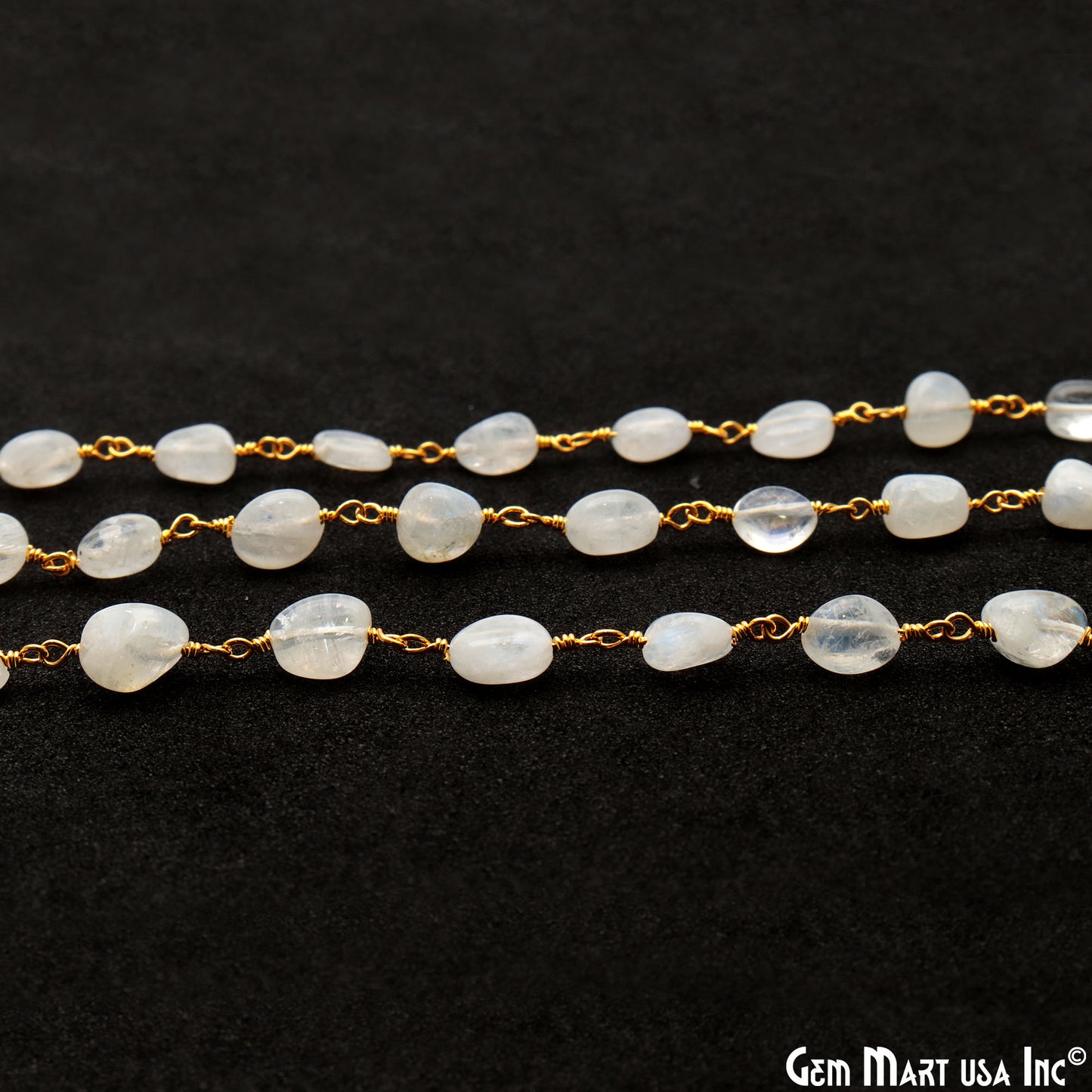 Rainbow Moonstone 8x5mm Tumble Beads Gold Plated Rosary Chain