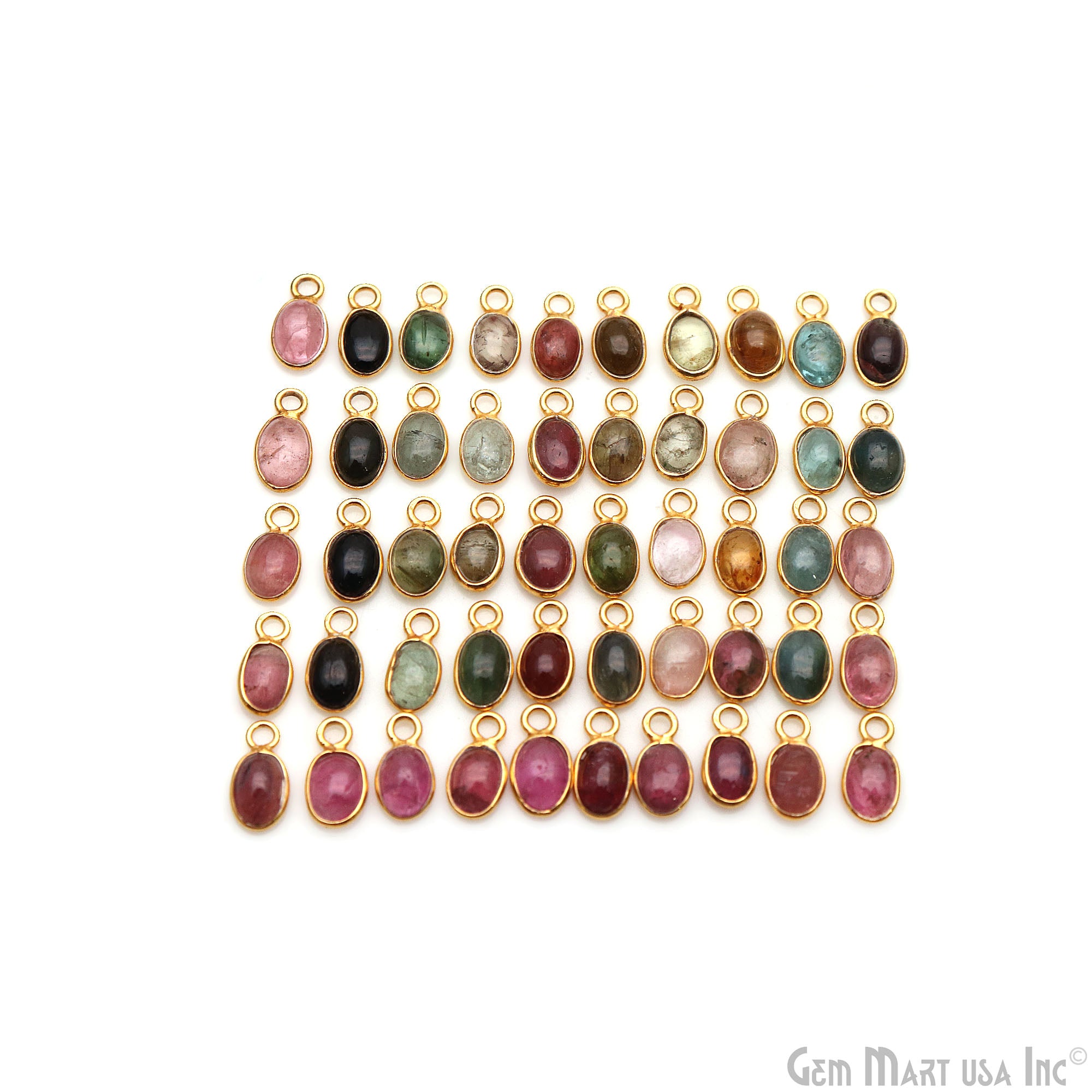 5pc Lot Multi Tourmaline Cabochon Oval Gold Plated Single Bail Gemstone Connector