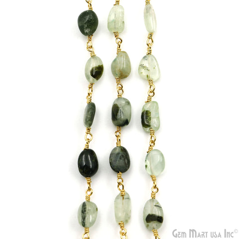 Green Rutile Tumble Beads 8x5mm Gold Plated Gemstone Rosary Chain