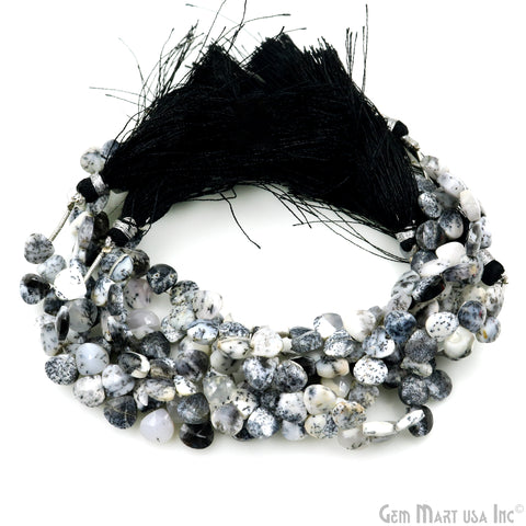 Dendrite Opal Heart Beads, 7 Inch Gemstone Strands, Drilled Strung Briolette Beads, Heart Shape, 7mm