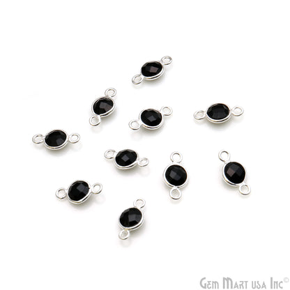 Black Onyx Round 5mm Double Bail Silver Plated Bezel Connector