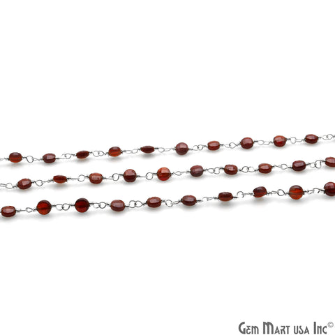 Pink Garnet Faceted 3-4mm Silver Wire Wrapped Rosary Chain - GemMartUSA