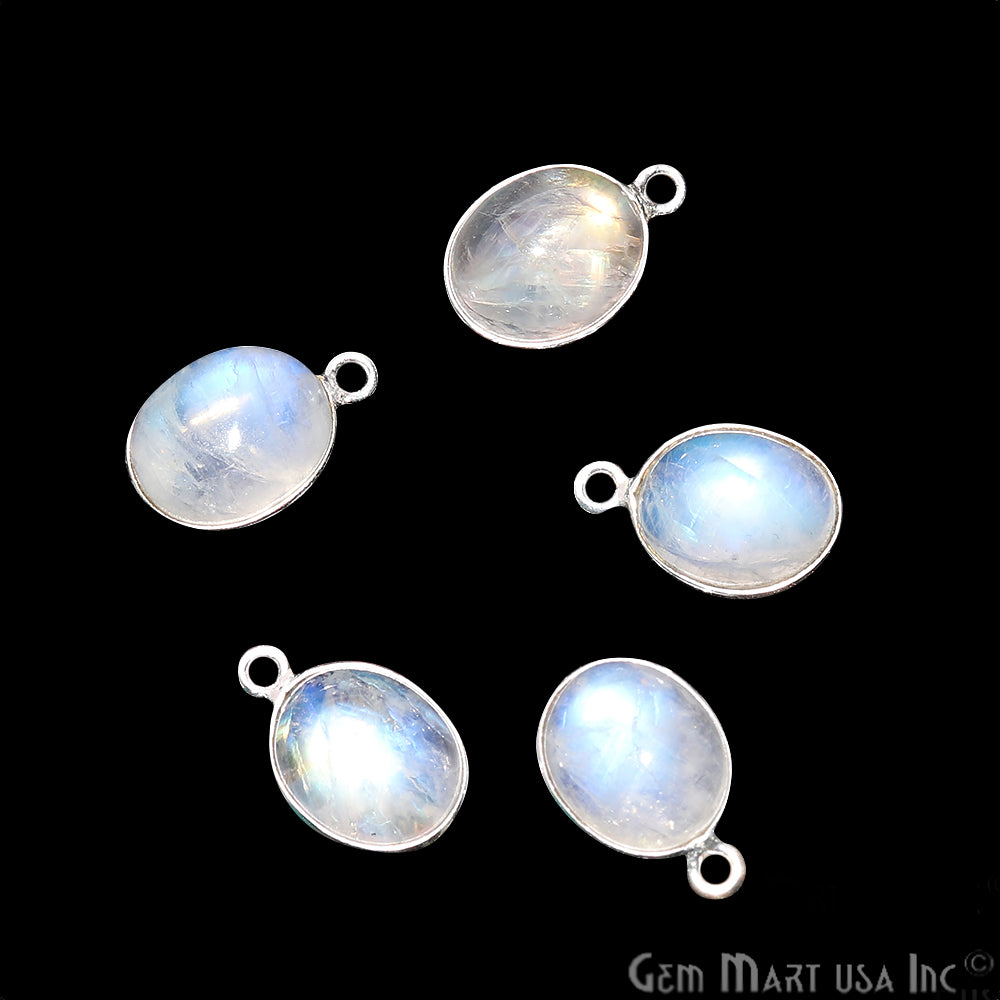 Rainbow Moonstone Cabochon 9x11mm Oval Silver Plated Single Bail Gemstone Connector - GemMartUSA