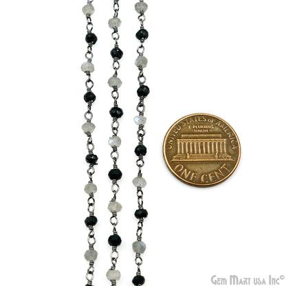 Black Spinel & Labradorite 3-3.5mm Oxidized Faceted Beads Wire Wrapped Rosary Chain