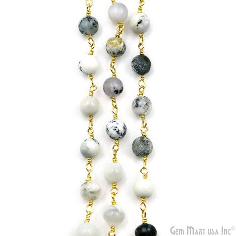 Dendrite Opal Smooth Beads 5-6mm Gold Plated Gemstone Rosary Chain