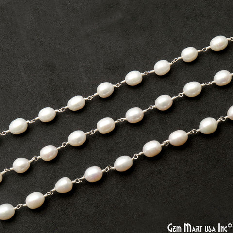 Pearl Free Form Beads 10-15mm Silver Plated Wire Wrapped Rosary Chain