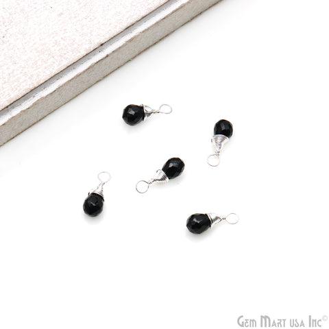 Black Onyx Drop 7x5mm Silver Wire Wrapped Connector
