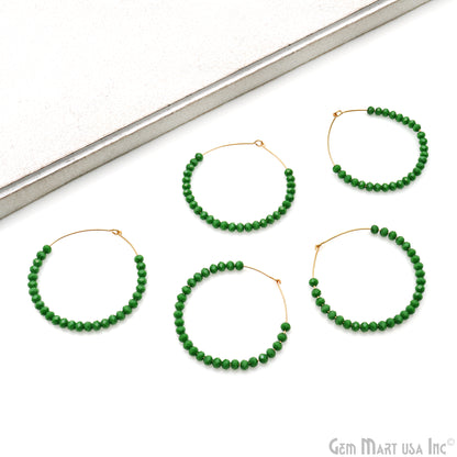 Round Beaded 42mm Gemstone Gold Plated Hoop Earrings