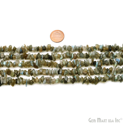 Labradorite Chip Beads, 34 Inch, Natural Chip Strands, Drilled Strung Nugget Beads, 7-10mm, Polished, GemMartUSA (CHLB-70004)