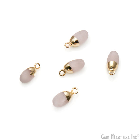 Rose Quartz Matte Beads 14x8mm Single Bail Gold Electroplated Gemstone Connector