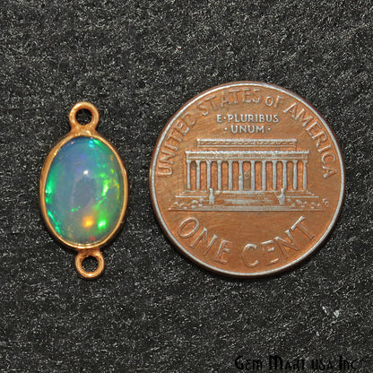 Opal Cabochon Oval 8x10mm Gold Plated Double Bail Gemstone Connector - GemMartUSA