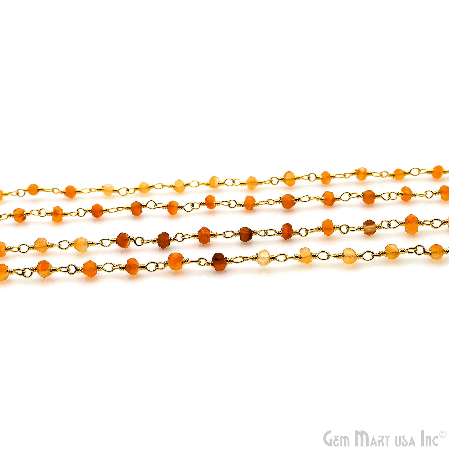 Carnelian 2-2.5mm Round Tiny Beads Gold Plated Rosary Chain