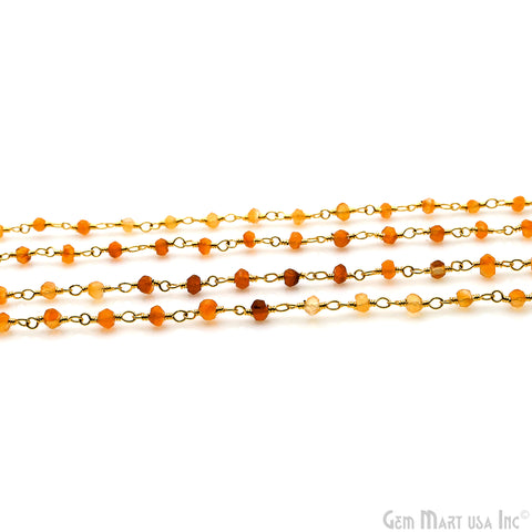Carnelian 2-2.5mm Round Tiny Beads Gold Plated Rosary Chain