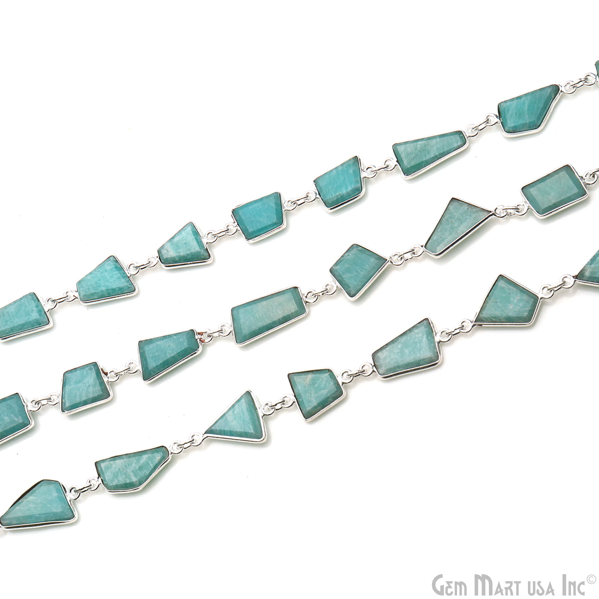 Amazonite 10-15mm Faceted Free Form Silver Bezel Connector Chain