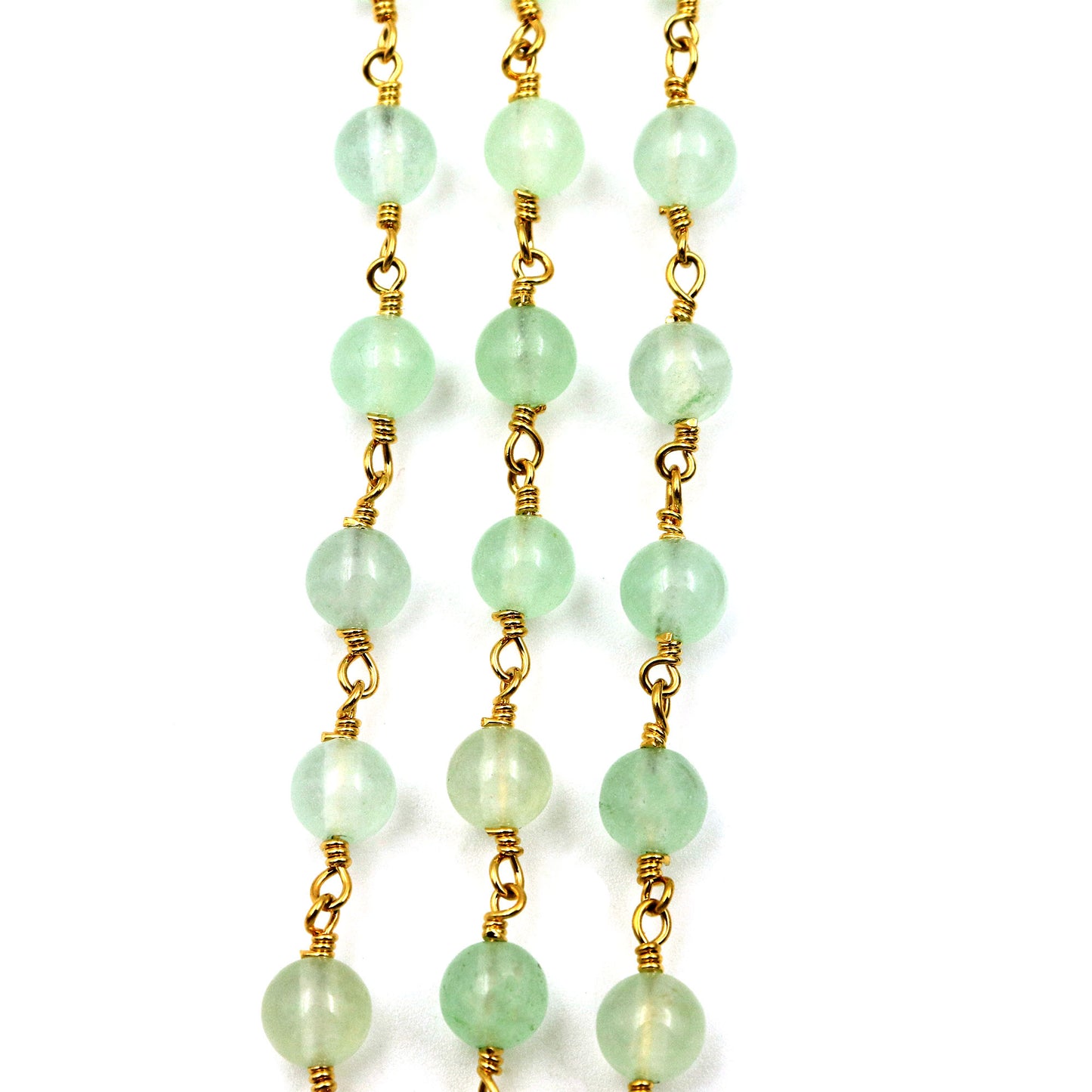 Aqua Jade Cabochon Beads 6mm Gold Plated Gemstone Rosary Chain